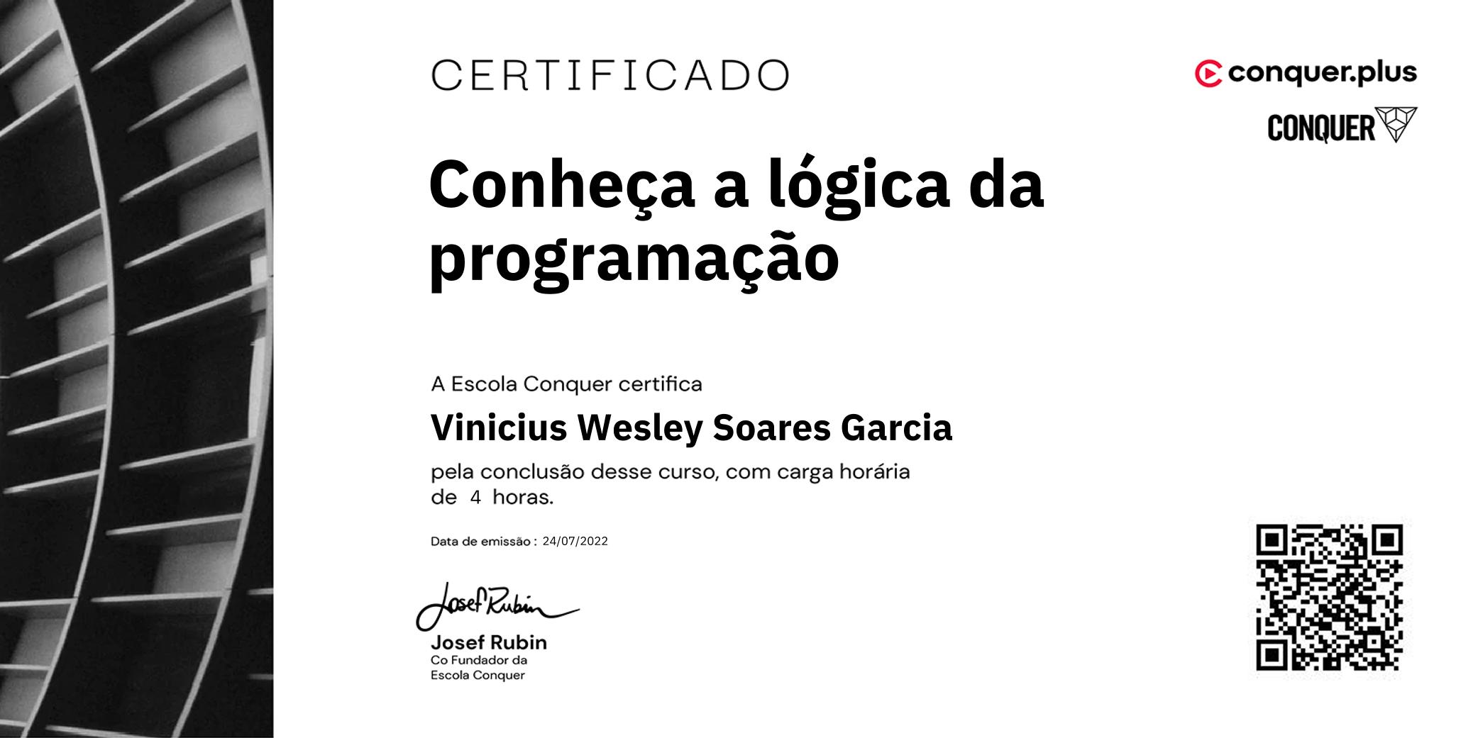 Certificado de Conheça a lógica da programação